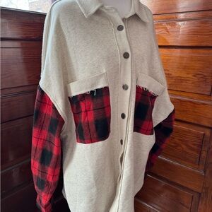 POL Cream Textured Top Red Plaid